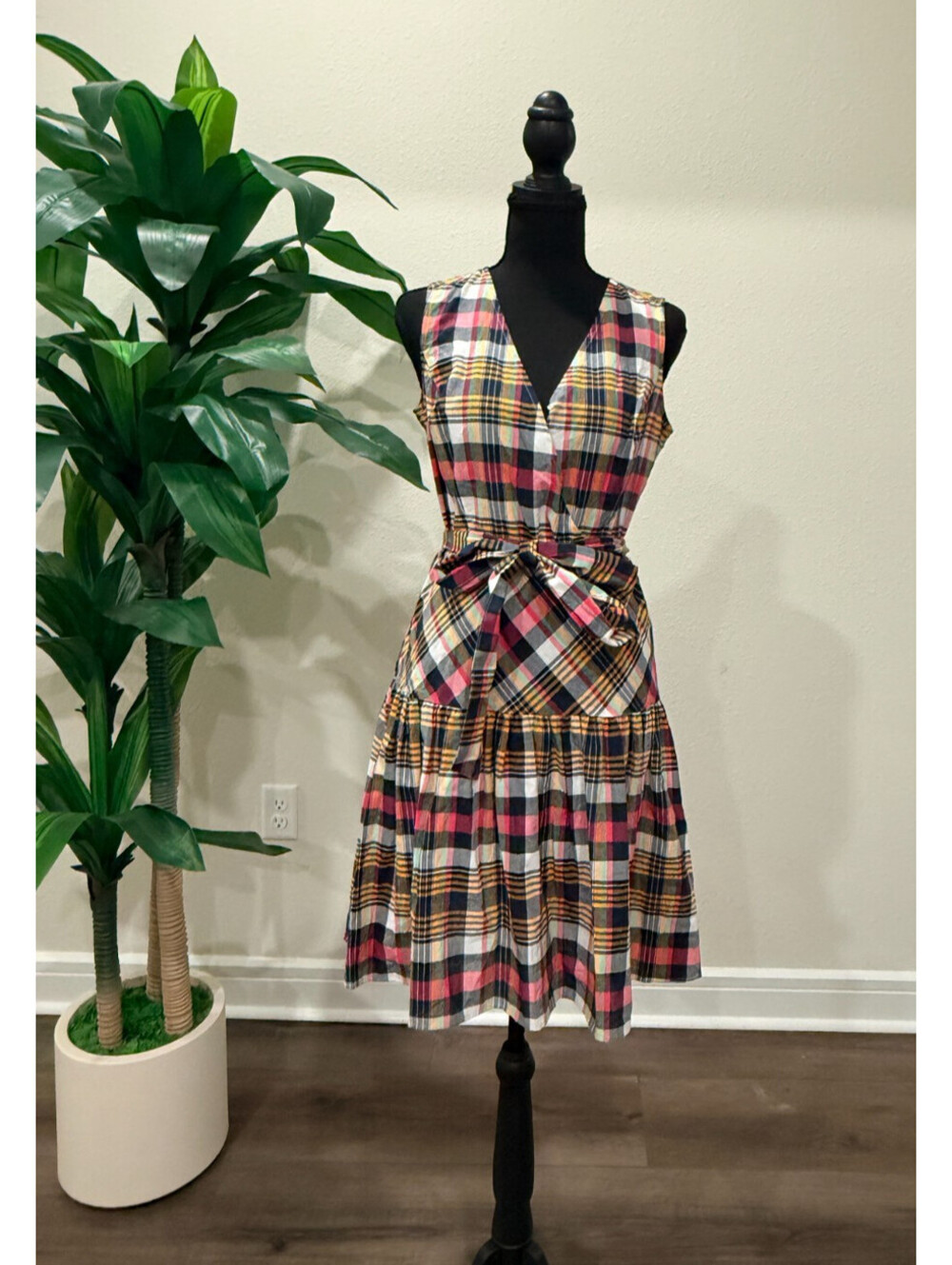 Brooks Brothers Madras Plaid Faux Wrap Belted Cotton Dress NWT Size 8 Petite
